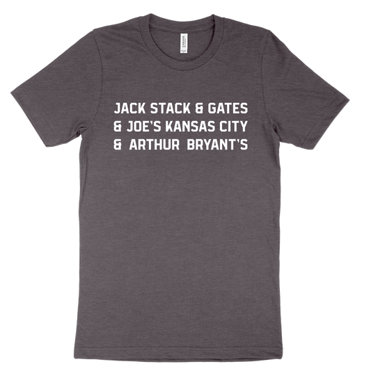 Jack Stack and Gates and Joe's Kansas City and Arthur Bryant's Tee - Dark Grey