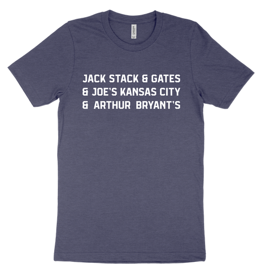 Jack Stack and Gates and Joe's Kansas City and Arthur Bryant's Tee - Navy