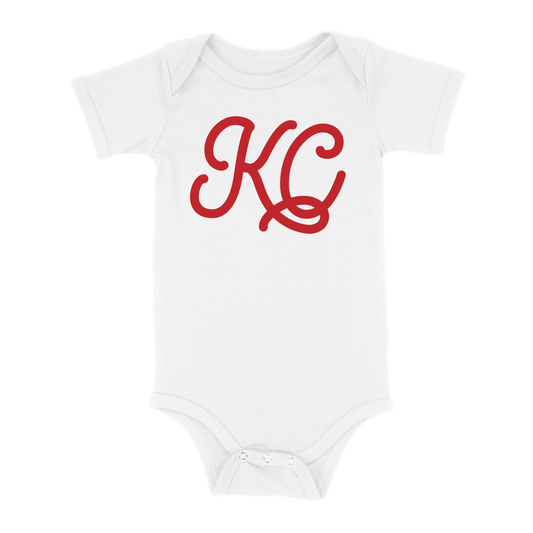 KC Script Baby One Piece | White Red