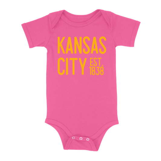 Kansas City EST 1838 Baby One Piece | Hot Pink