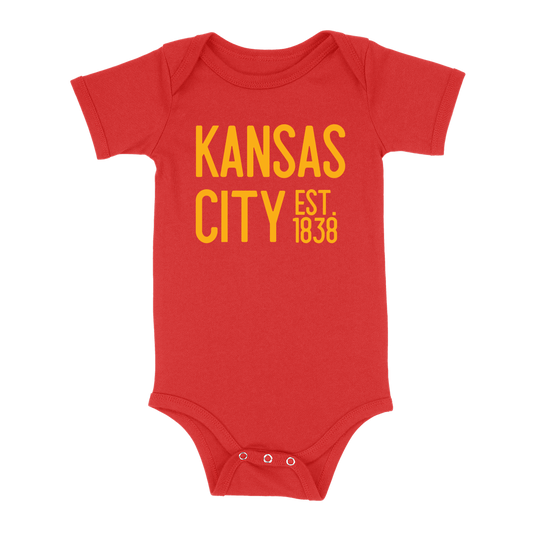 Kansas City EST 1838 Baby One Piece | Red