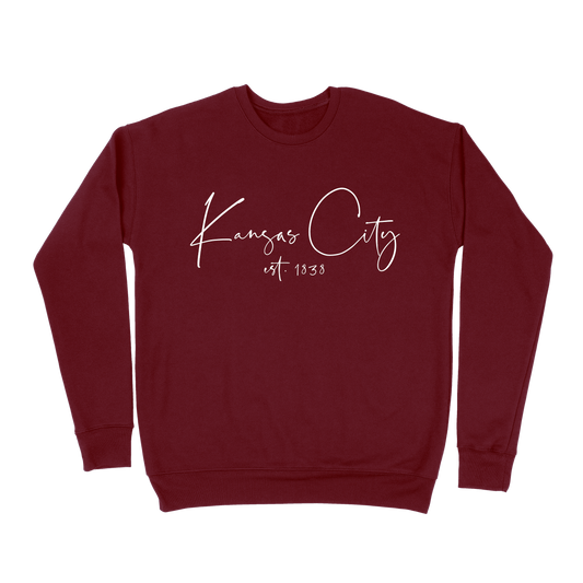 Kansas City EST 1838 Script Sweatshirt - Maroon