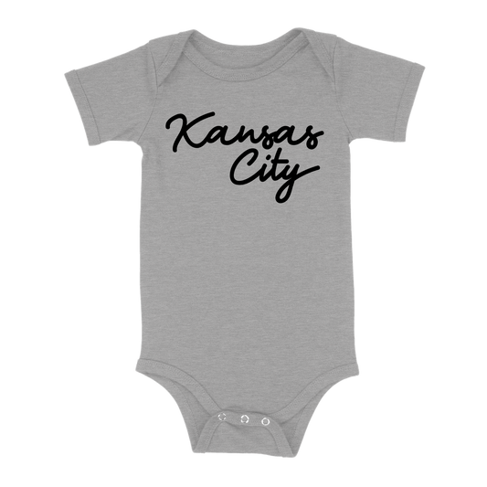 Kansas City Script Baby One Piece | Grey