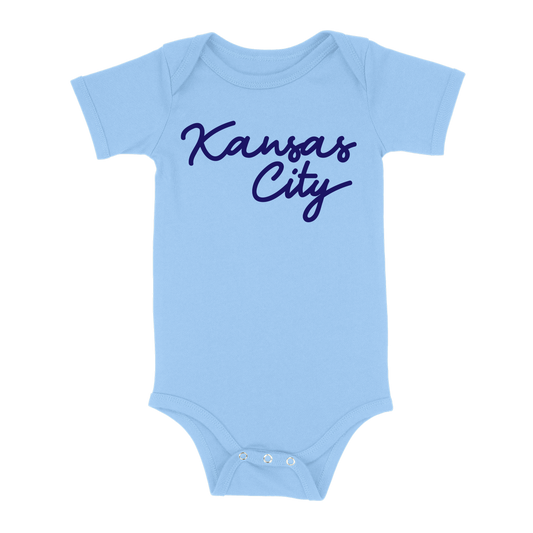 Kansas City Script Baby One Piece | Light Blue