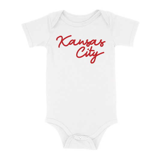 Kansas City Script Baby One Piece | White Red