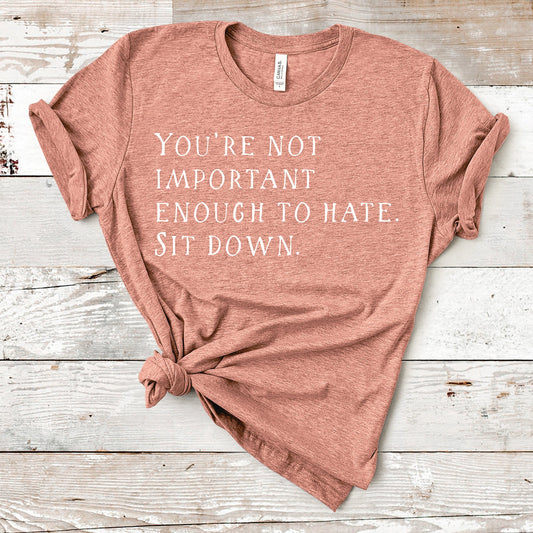 You're Not Important Enough To Hate. Sit Down. | Lisa Vanderpump Quote | Short Sleeved Shirt | Multiple Color Options | Made To Order