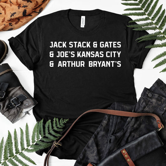 Jack Stack and Gates and Joe's Kansas City and Arthur Bryant's Tee - Black
